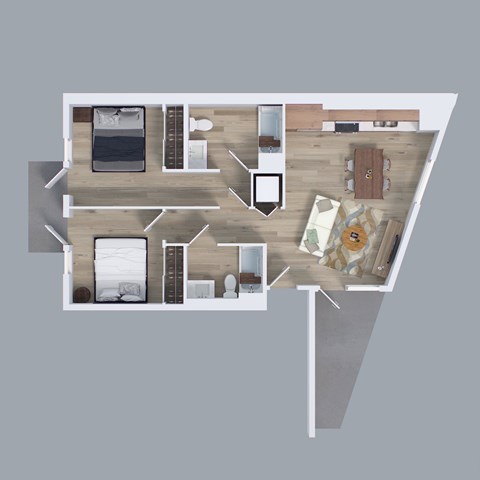 Floor plan for 2 beds, 2 baths, 1003 sqft